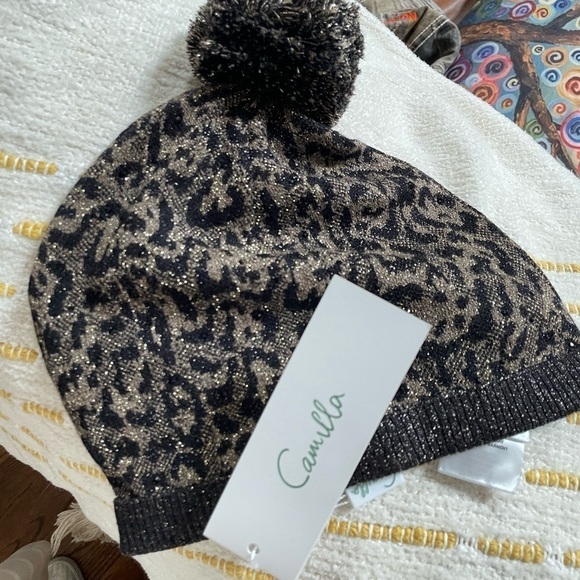 NWT Camilla Abington Palace knit metallic animal print beanie with pompom - Picture 7 of 10